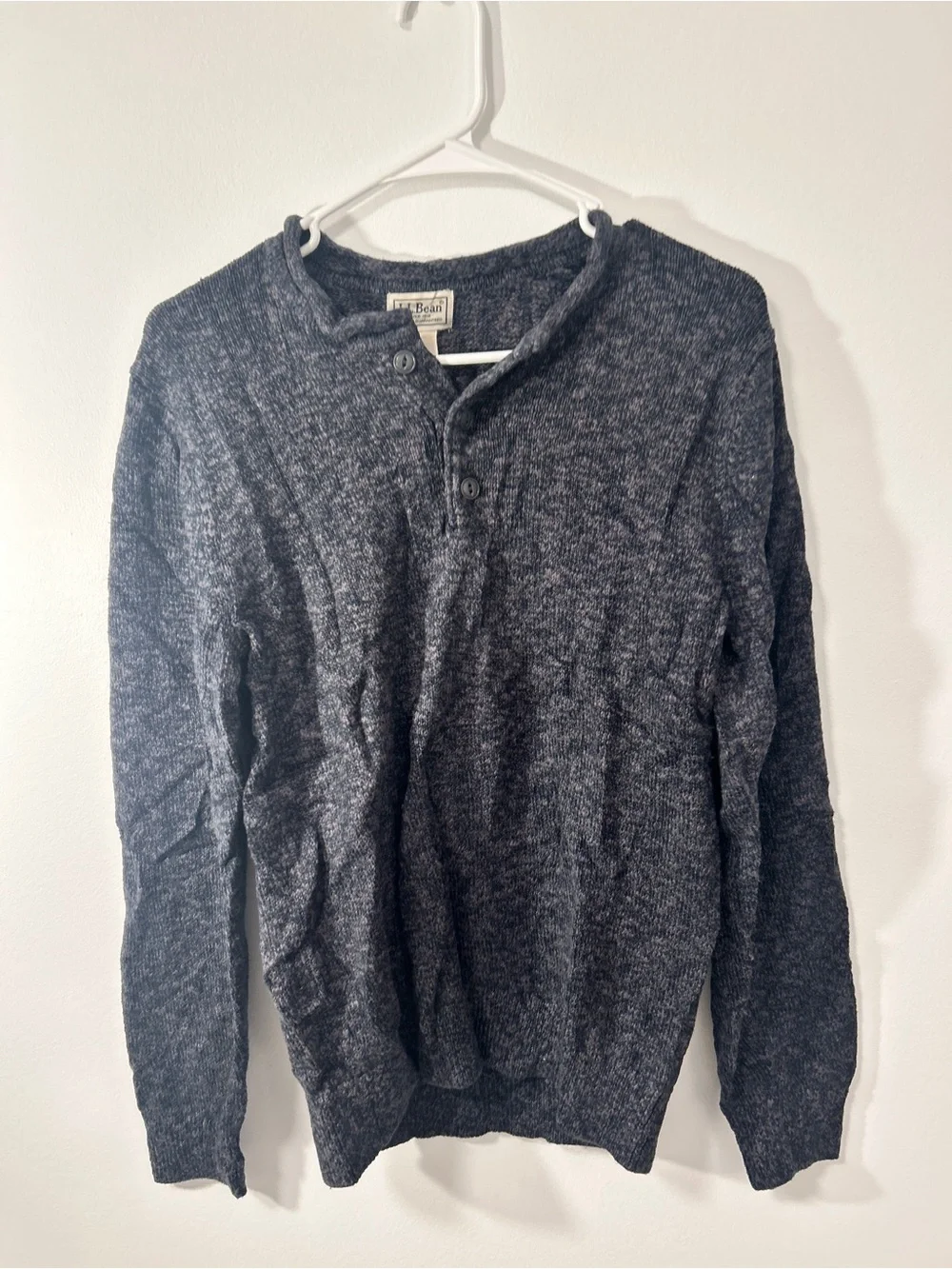 L.L. Bean Men's Dark Charcoal Henley Crewneck Sweater
